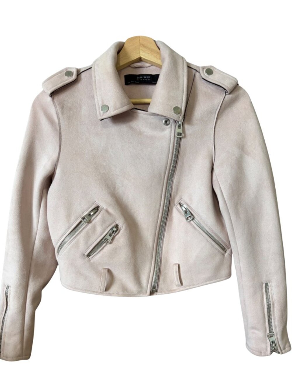 Zara Basic Blush Pink Faux Suede Moto Jacket Size S - Picture 3 of 5